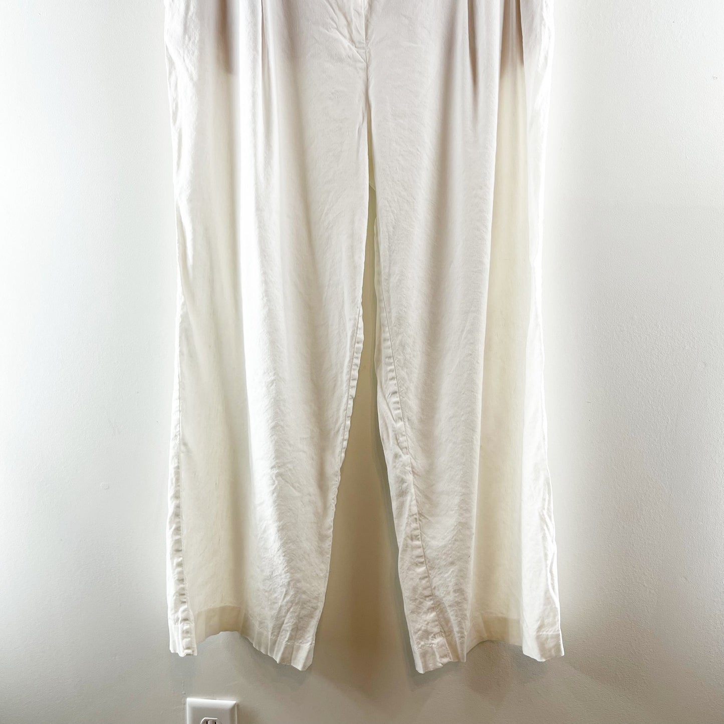 LOFT The High Rise Linen Peyton Trouser Wide Leg Pants White 12