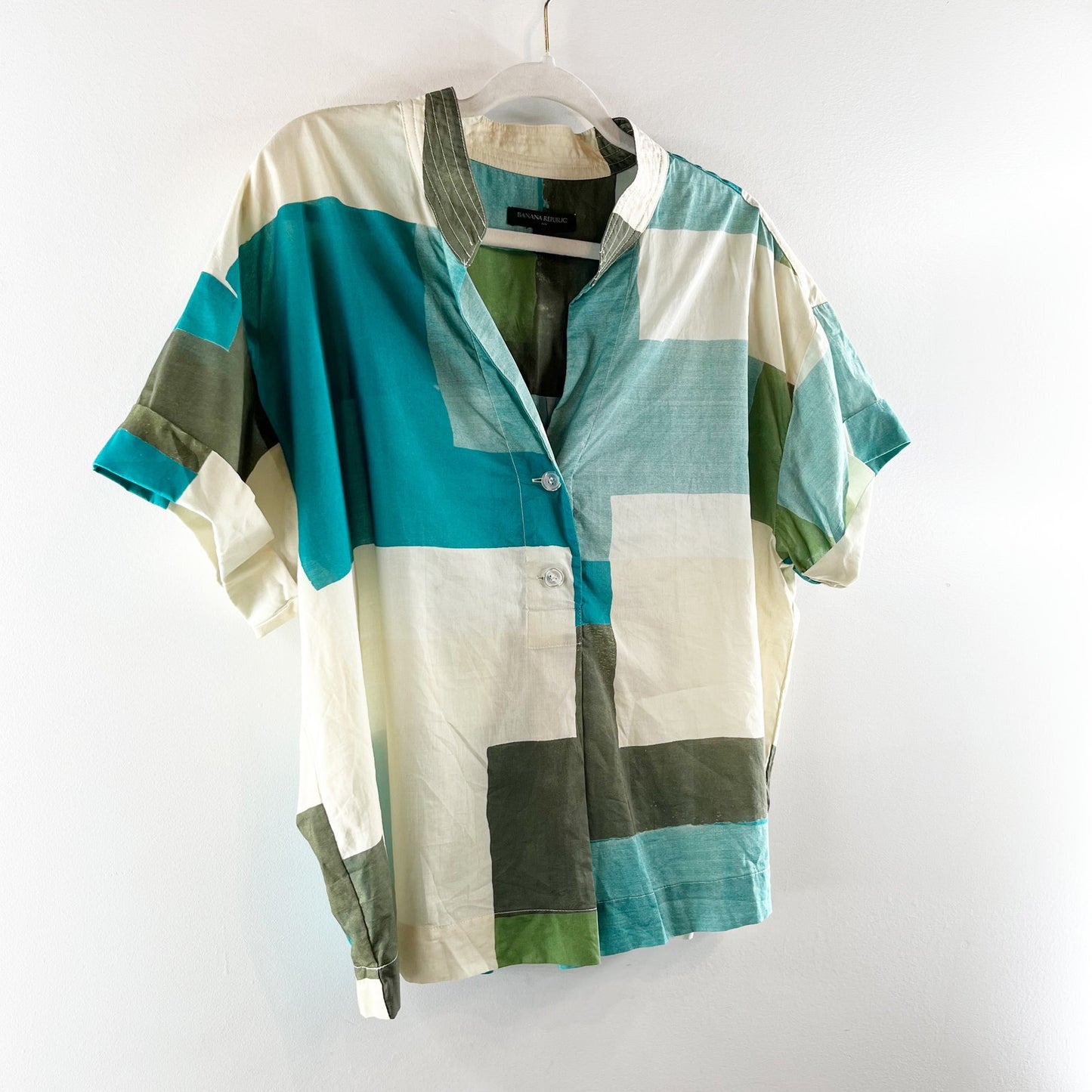 Banana Republic Short Sleeve Cotton Button Front Pleated Back Top Yuzu Zest XL