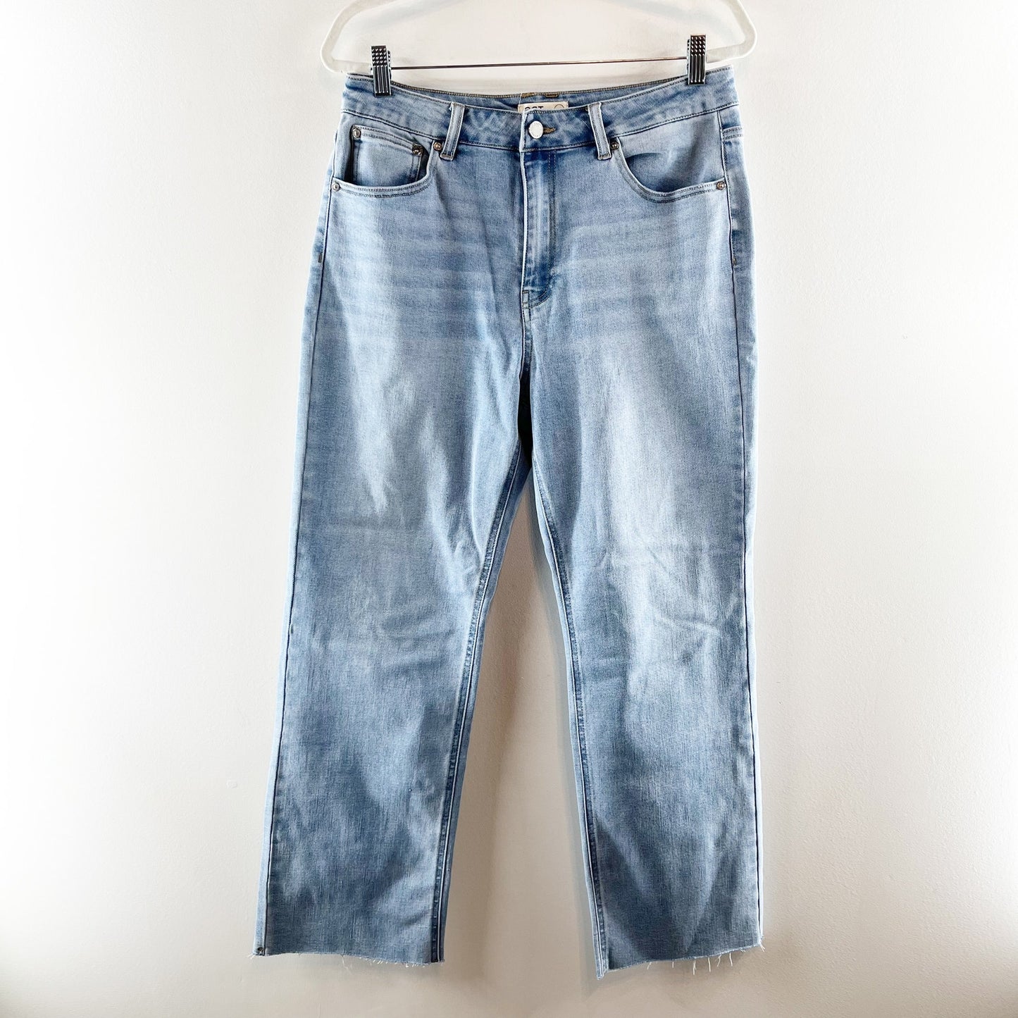Oat New York High Rise Wide Leg Raw Hem Jeans Denim Blue 10 / 30