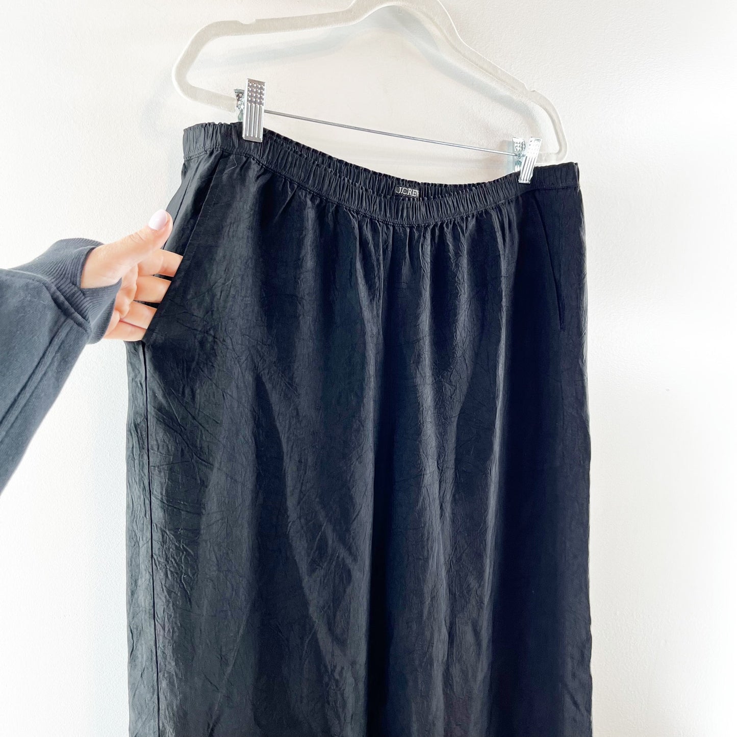 J. Crew Stratus Wide Leg Pants in Textured Satin Black Large