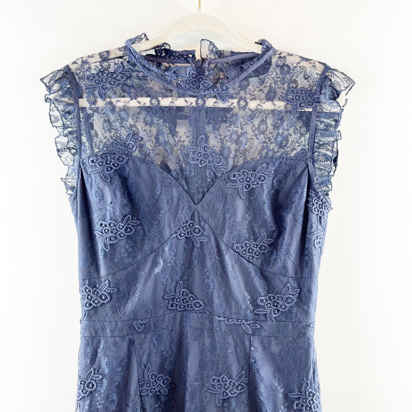 Chelsea 28 Lace High Neck Tiered Sweetheart Neckline Dress Navy Blue 8