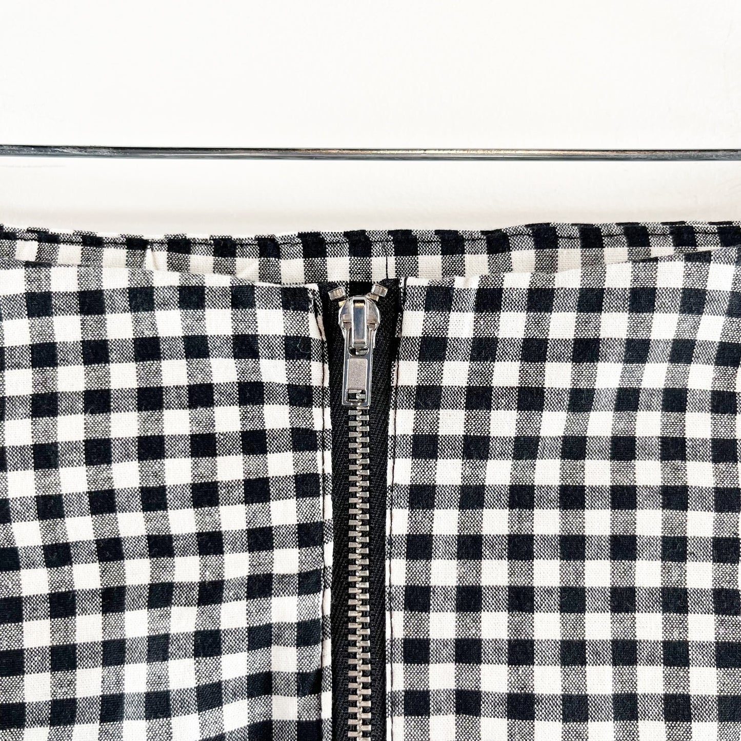 H&M Wrap Front Ruffle Hem Gingham Mini Skirt Black White 6