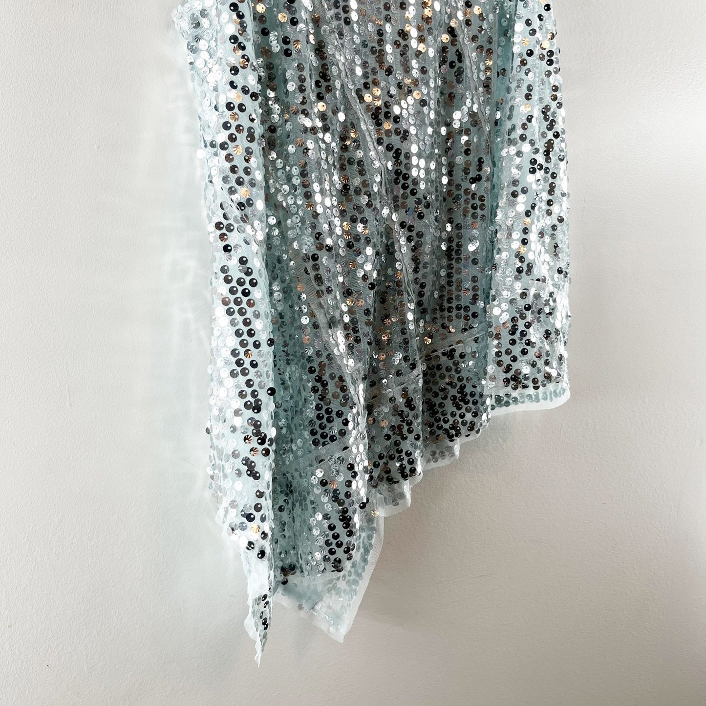 Anthropologie Sequin Square Neck Asymmetrical Hem Tank Top Blue XL