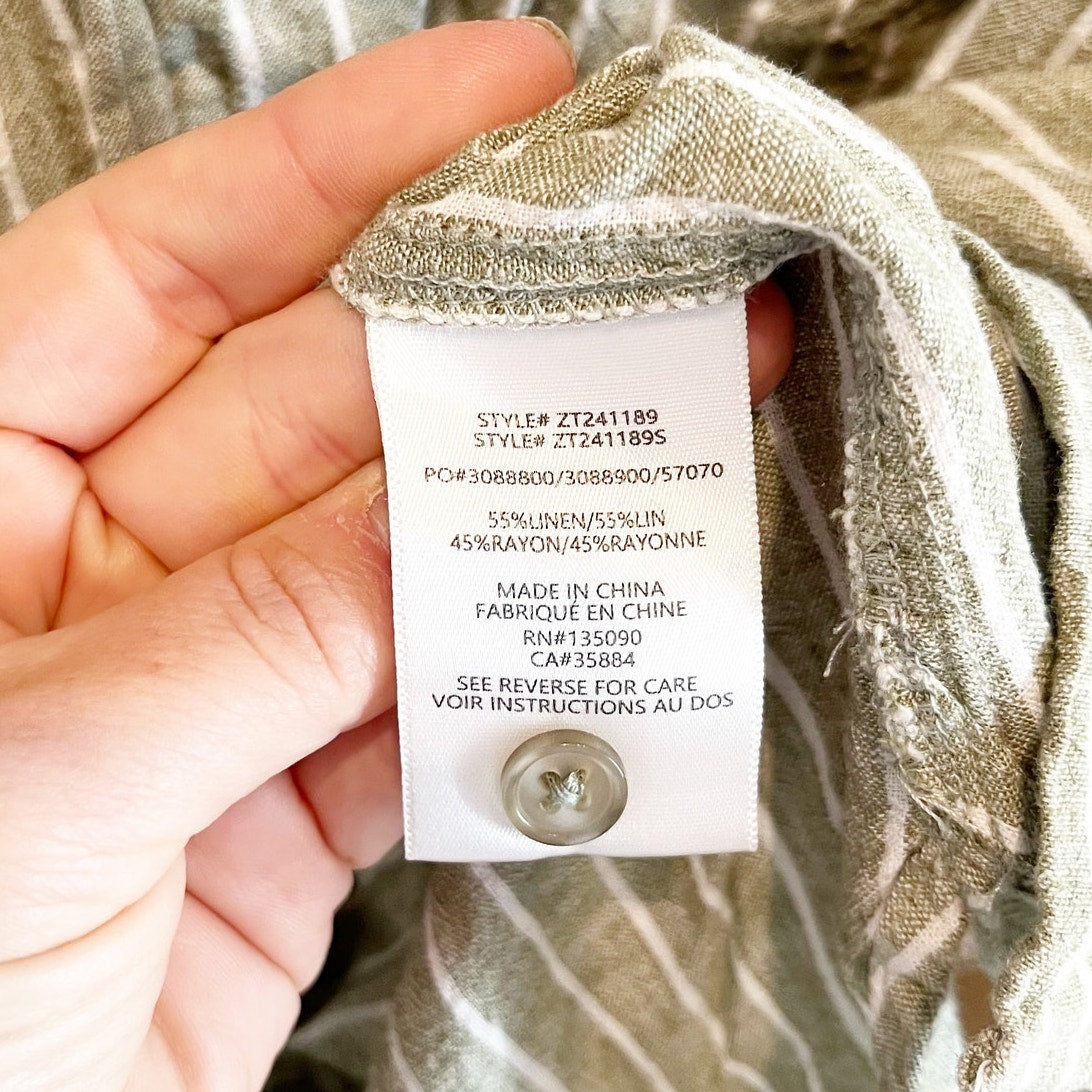 Z Supply The Perfect Linen Stripe Button-Up Shirt Top Meadow Green Small