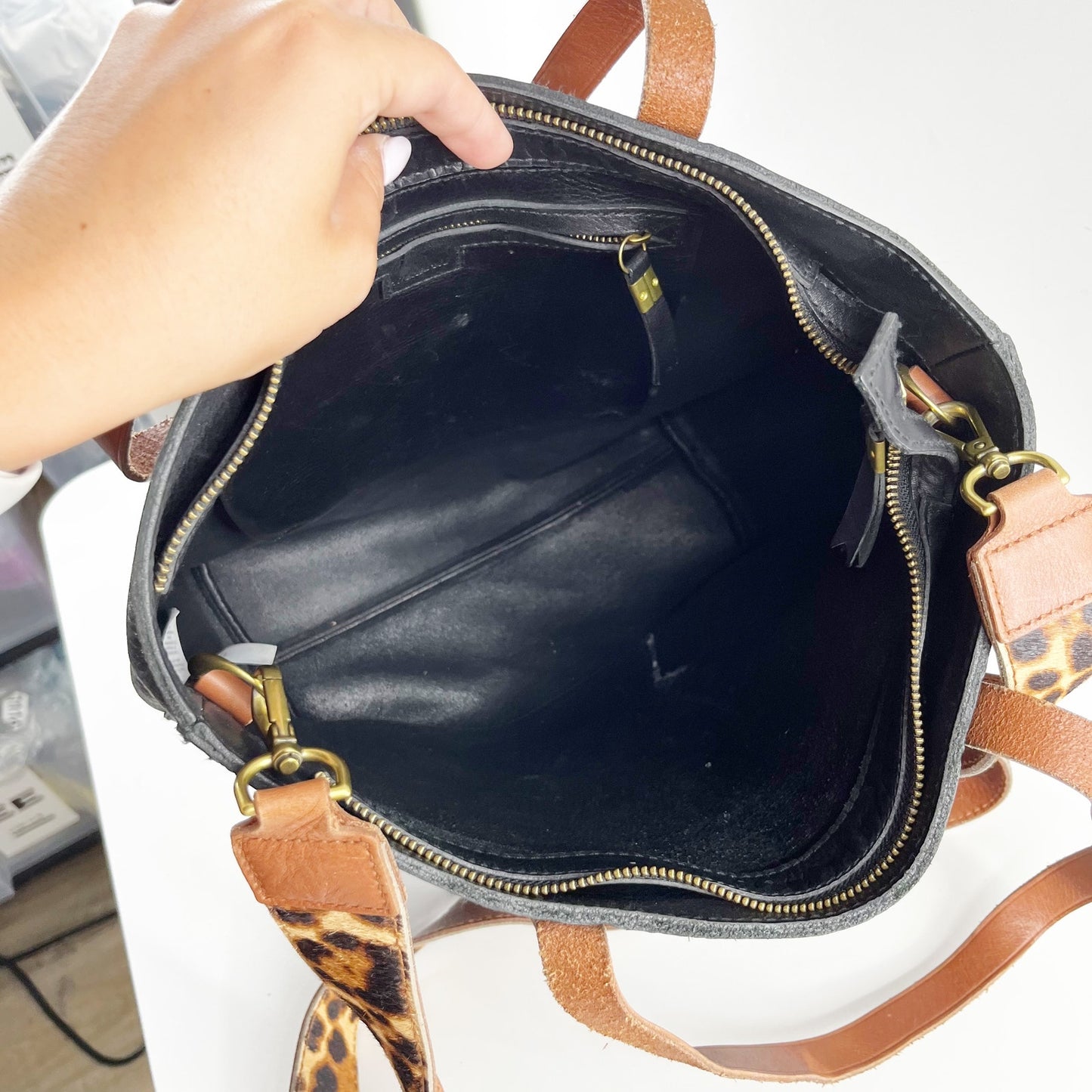 Madewell The Leather Transport Tote Bag Black Brown