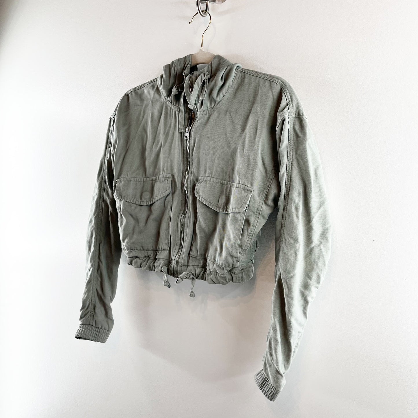 Abercrombie Utility Hooded Cropped Full Zip Jacket Green XXS