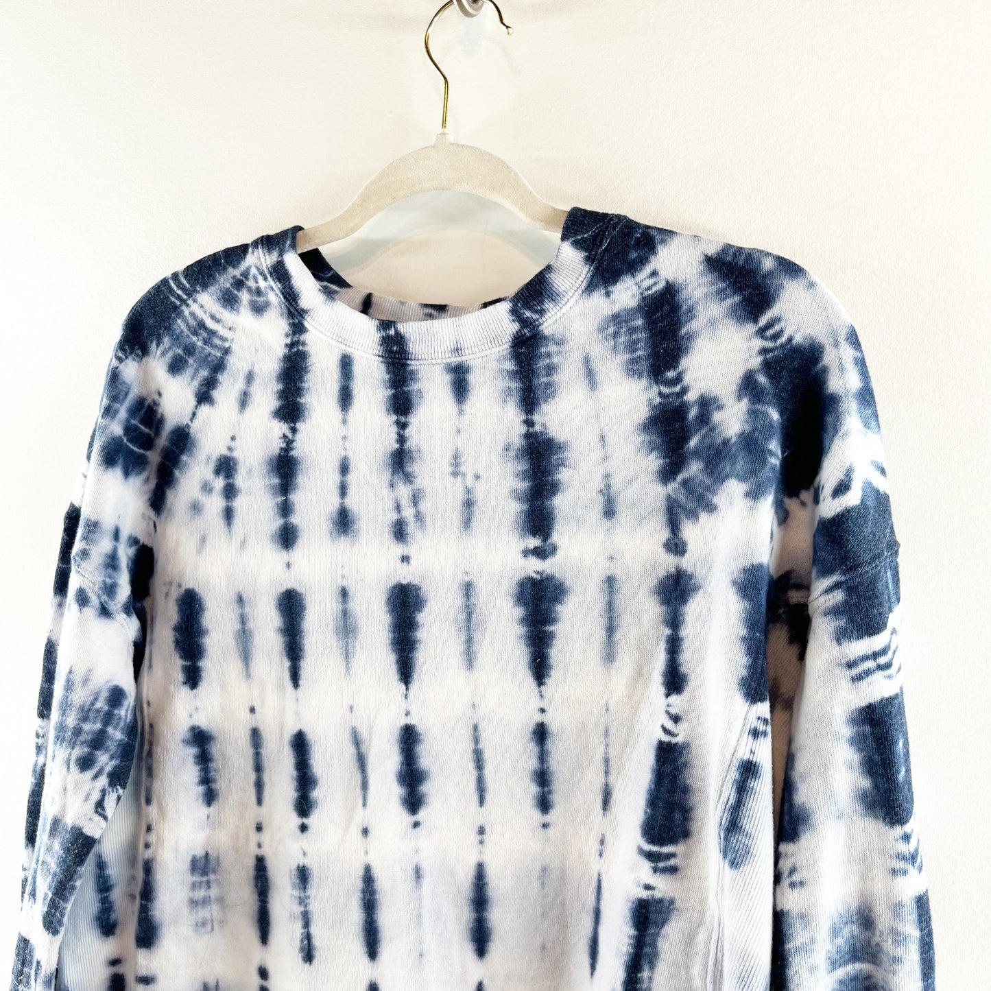 Roan + Ryan Isabella Tie Dye Rib Mix Pullover Sweatshirt Blue White XS