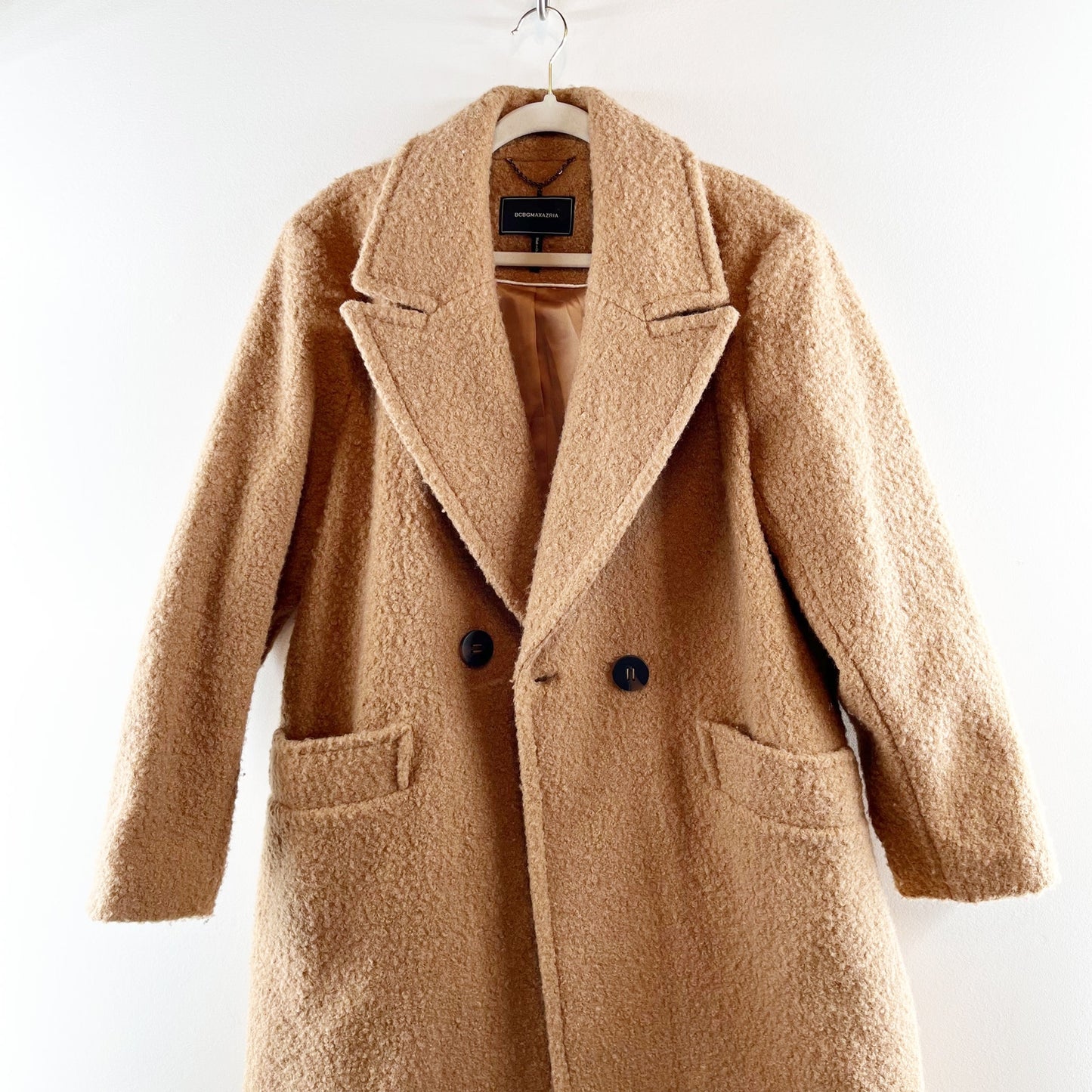 BCBGMaxazria Boucle Double Breasted Trench Peacoat Jacket Brown XL
