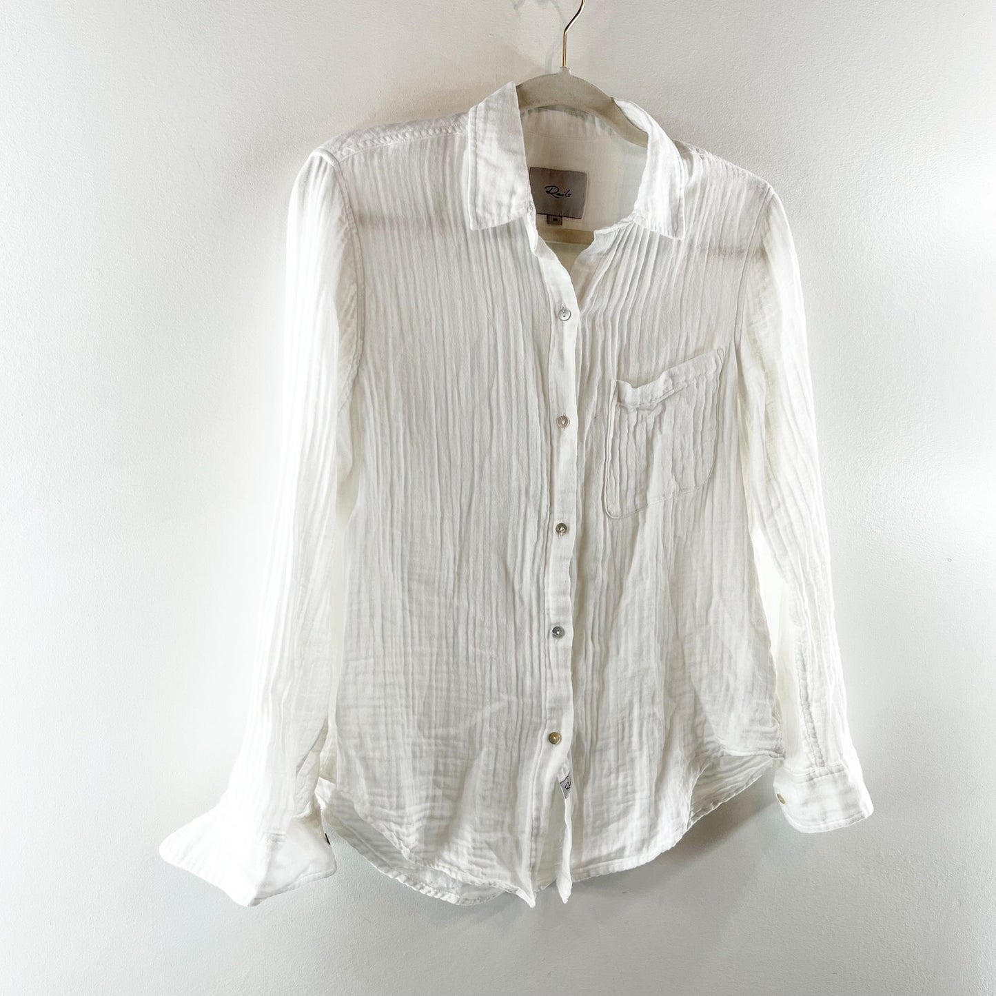 Rails Ellis 100% Cotton Gauze Long Sleeve Button-Up Shirt Top White XS