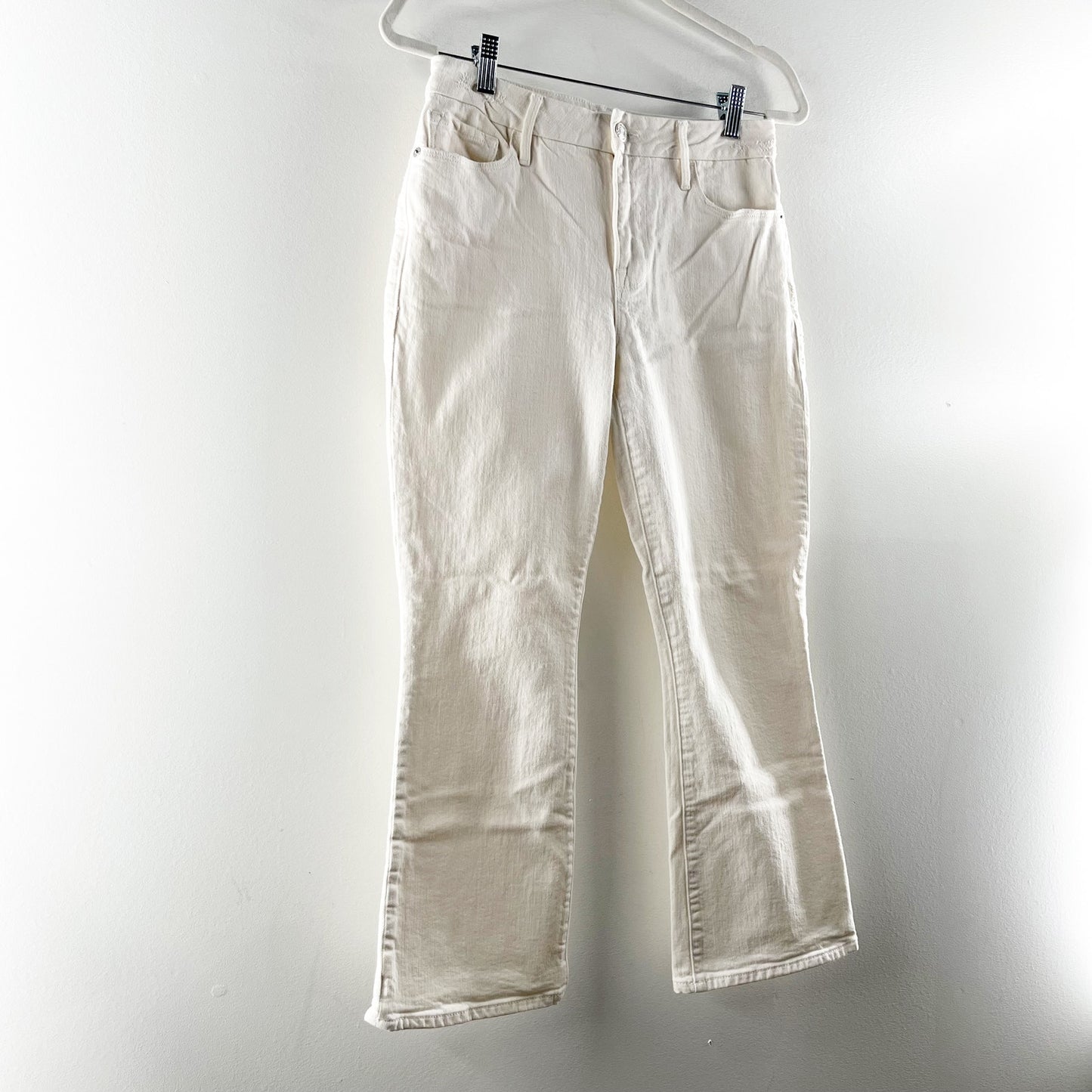 Frame Mid Rise Le Crop Mini Boot Cut Slim Fit Stretch Denim Jeans Blanc White 28