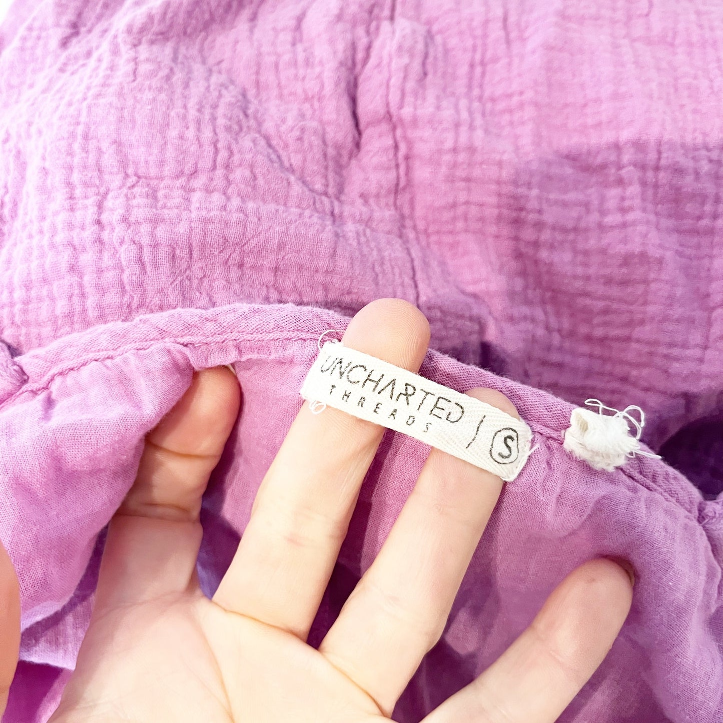 Unchartered Threads Gauze Crinkle Ruffle Hem Mini Dress Purple Small