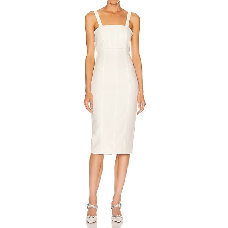 Cinq a Sept Square Neck Fitted Sleeveless Midi Sheath Dress Ivory White 6
