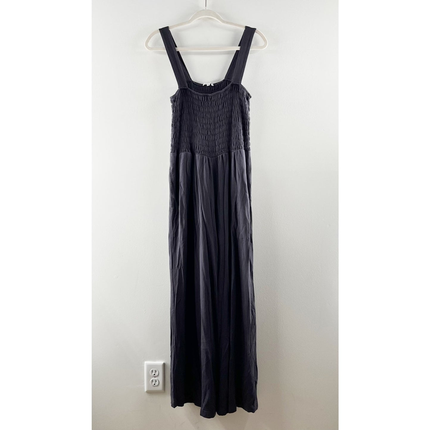 Z Supply Smocked Square Neck Wide Leg Jumpsuit Gray Medium