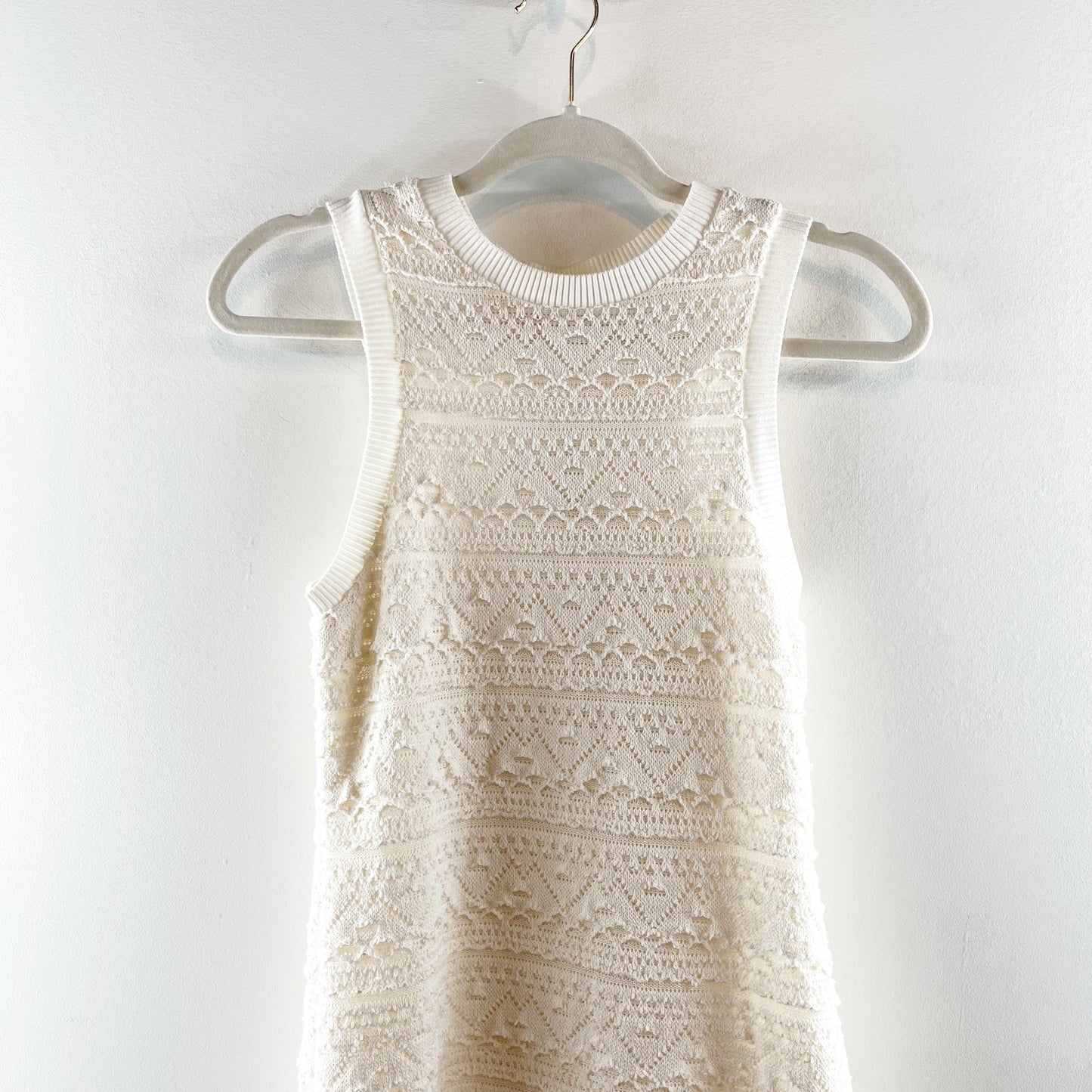 Anthropologie Textured Knit Crochet High Neck Sleeveless Mini Shift Dress XS