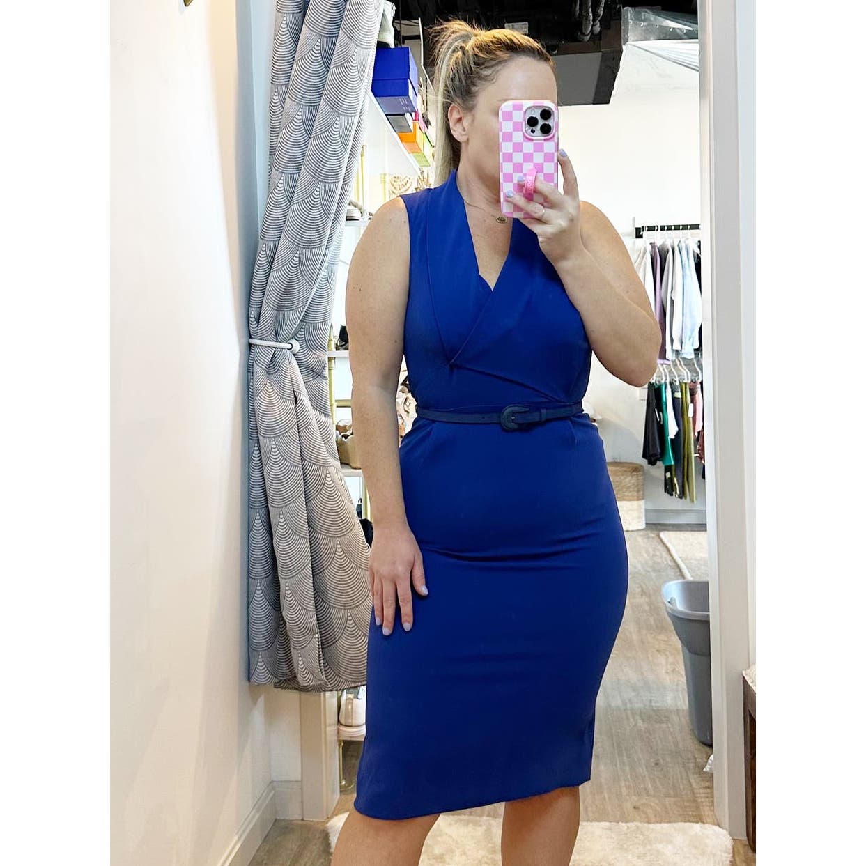 Max Mara Belted Sleeveless Sheath Knee Length Pencil Dress Royal Blue 12