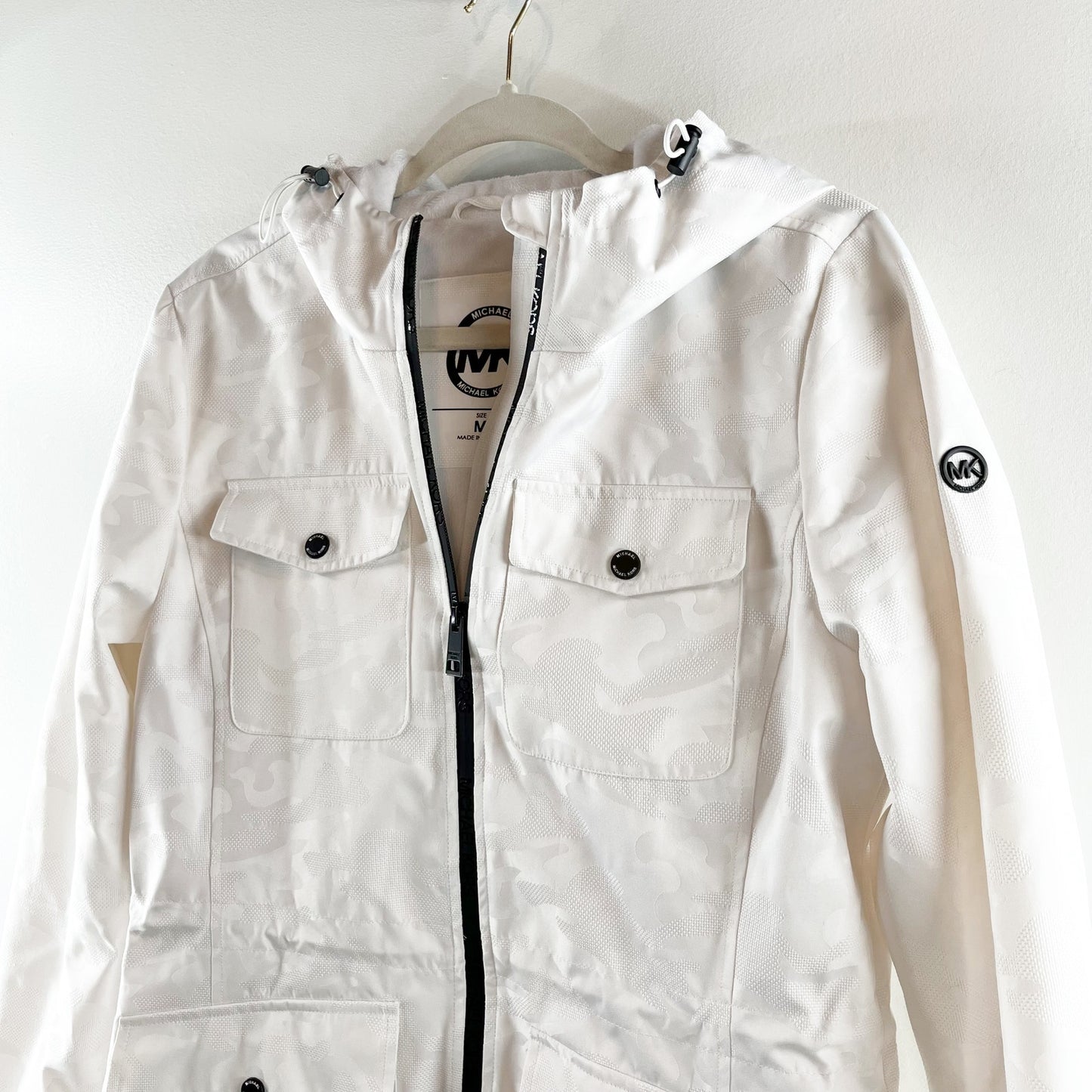 Michael Kors Long Sleeve Full Zip Lightweight Hip Length Camo White Jacket M