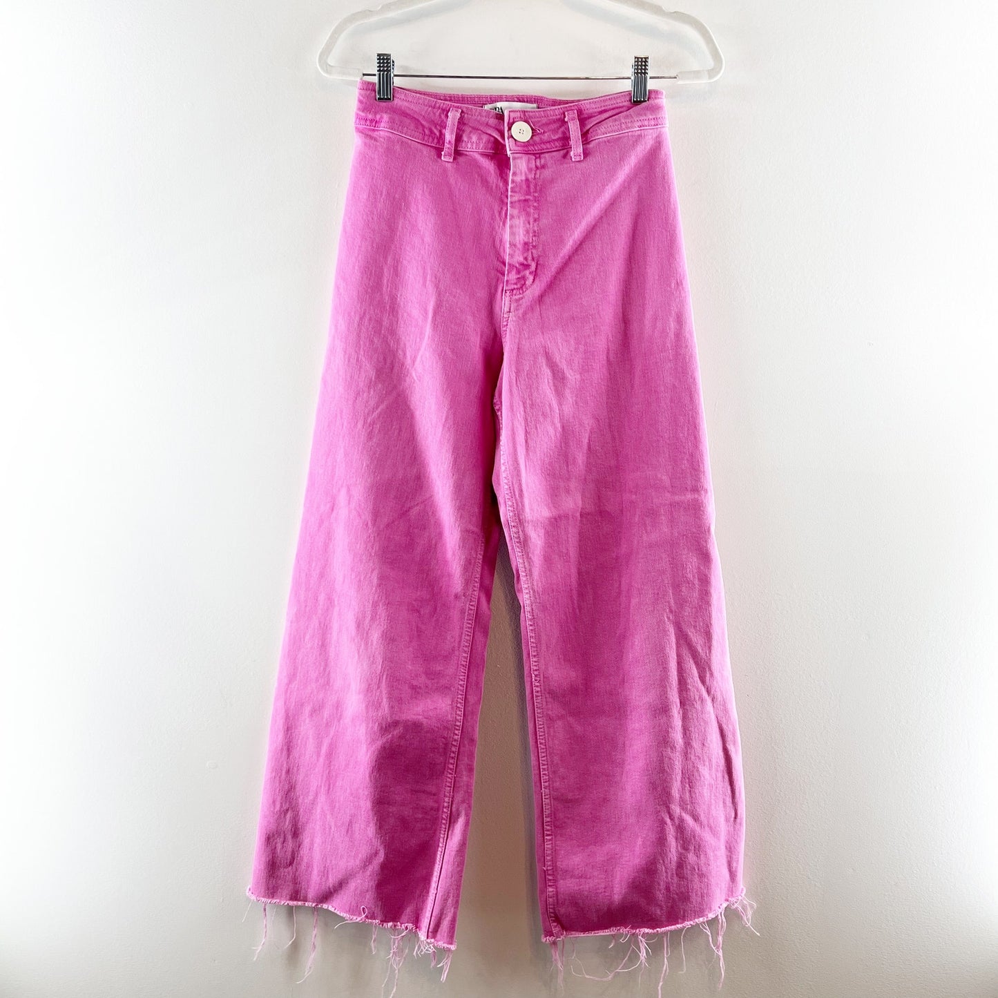 ZARA The Marine Straight Wide Leg High Rise Jeans Pink 6