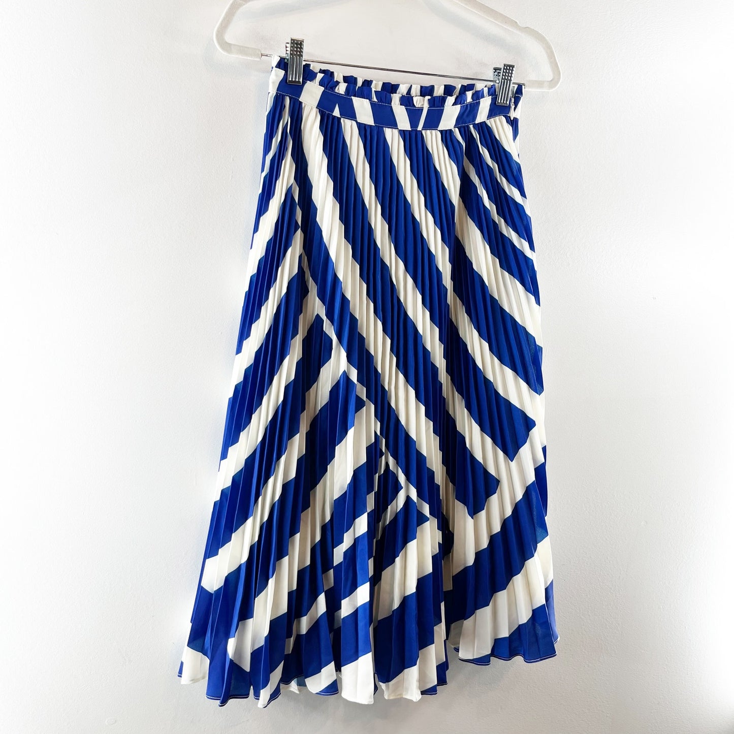 Anthropologie The Valarie Pleated Striped Midi Skirt Blue White XS
