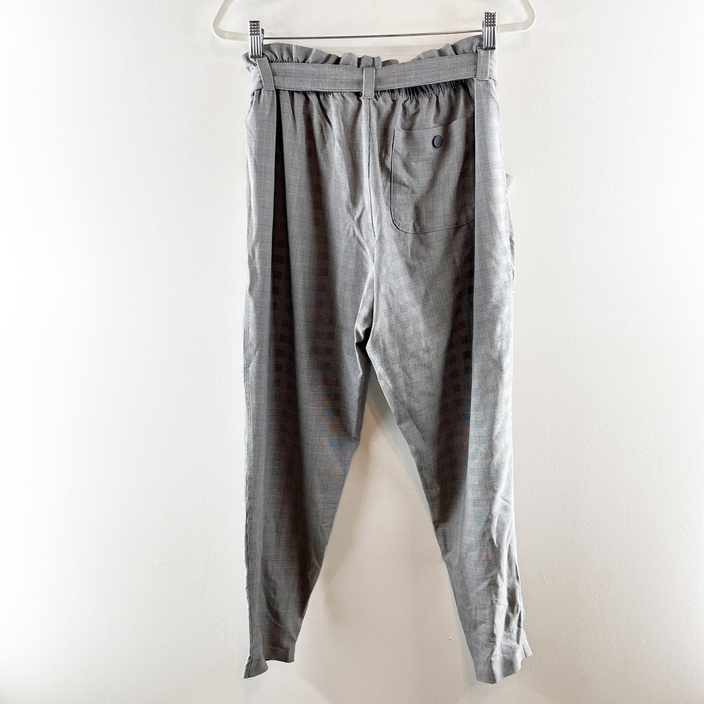 Athleta Skyline Plaid High Waisted Paperbag Pants Gray 10