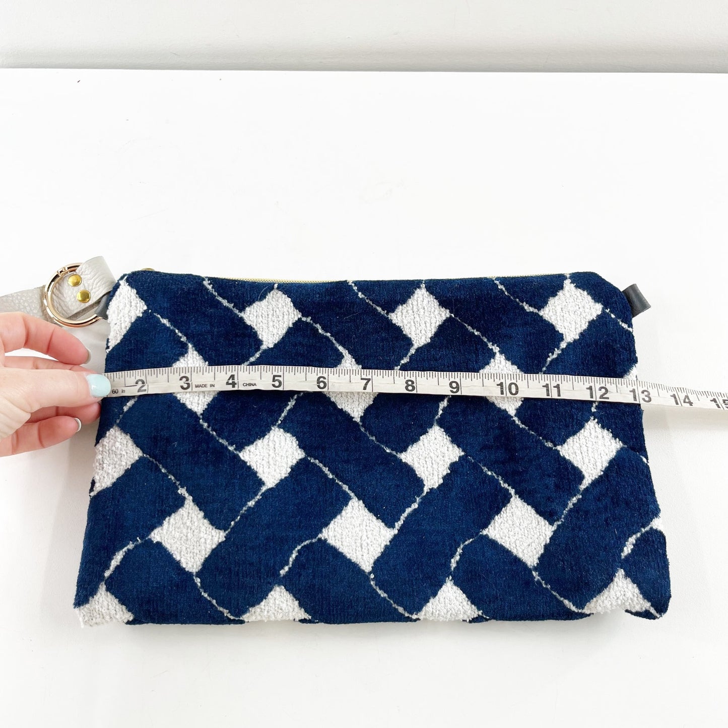 Heather Frank Studio Terry Woven Clutch Pouch Wristlet Blue White