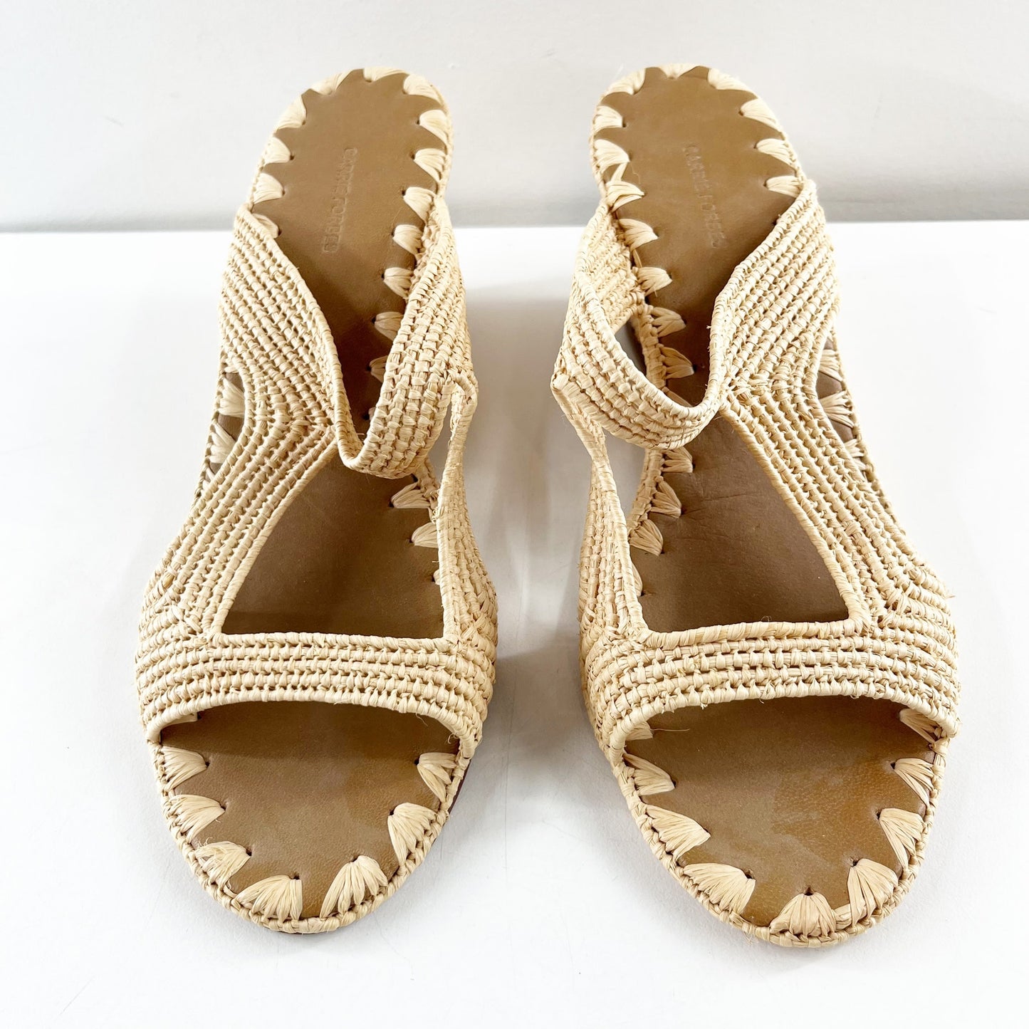 Carrie Forbes Raffia Slide Open Toe Wedge Heel Sandals Natural Tan 39 / 9