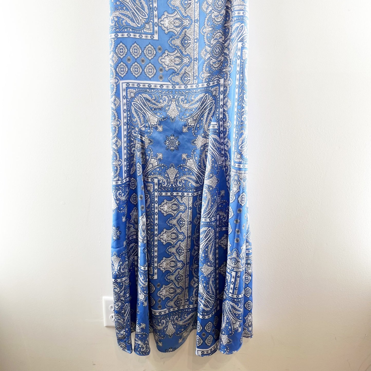 Loft Square Neck Bandana Print Slip Midi Satin Dress Blue 8