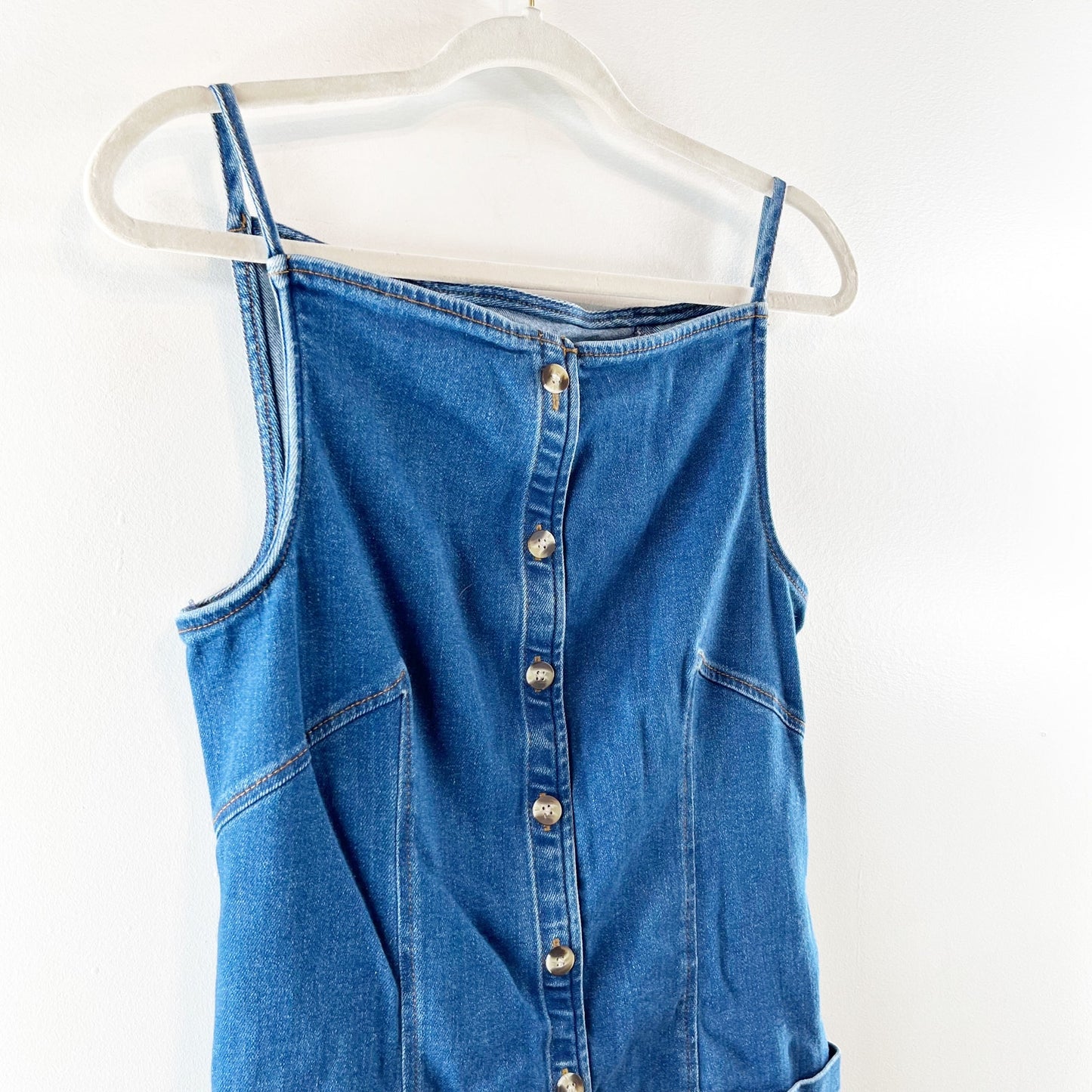 Maeve Anthropologie High Square-Neck Button-Front Denim Mini Dress Blue Medium