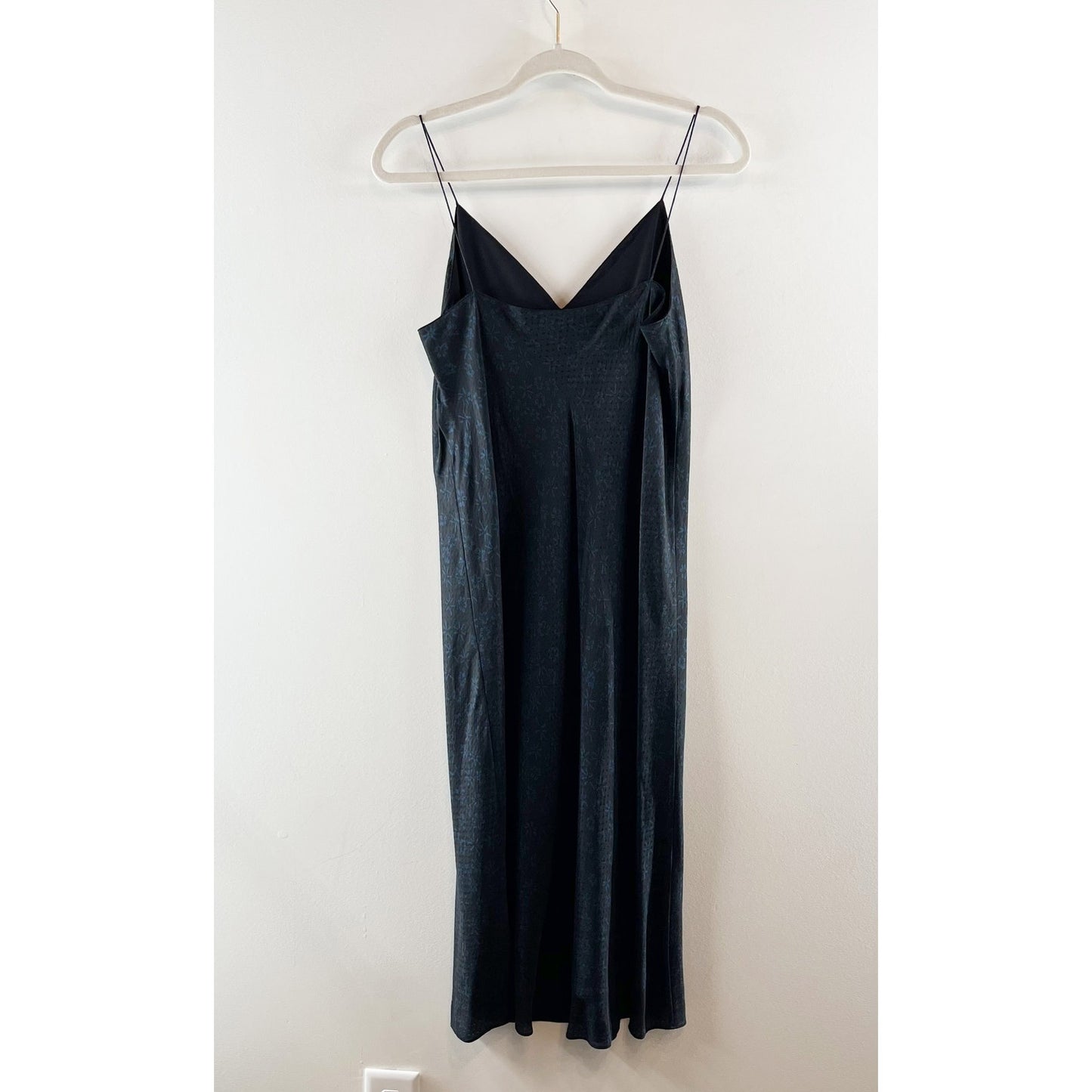 Theory Easy Sleeveless Spaghetti Strap V-Neck Midi Slip Dress Flower Silk Navy 4