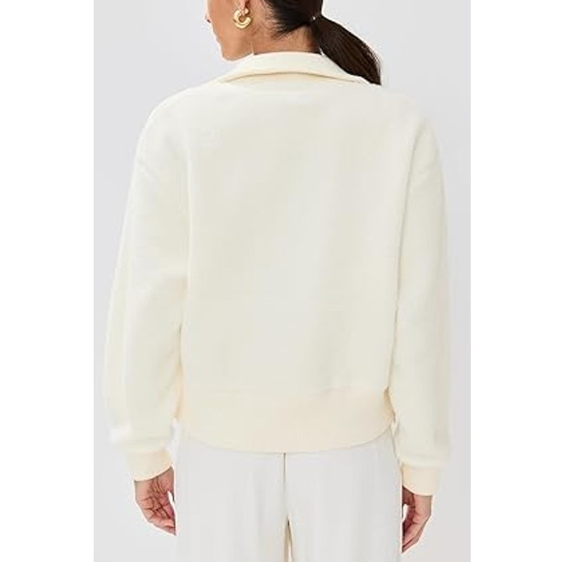 Varley Roselle Long Sleeve Pullover Half Zip Fleece Sweatshirt Cream Small