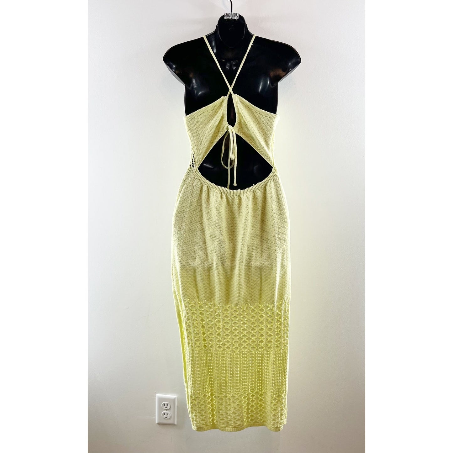 Lush Crochet Halter Midi Dress Green Yellow Medium