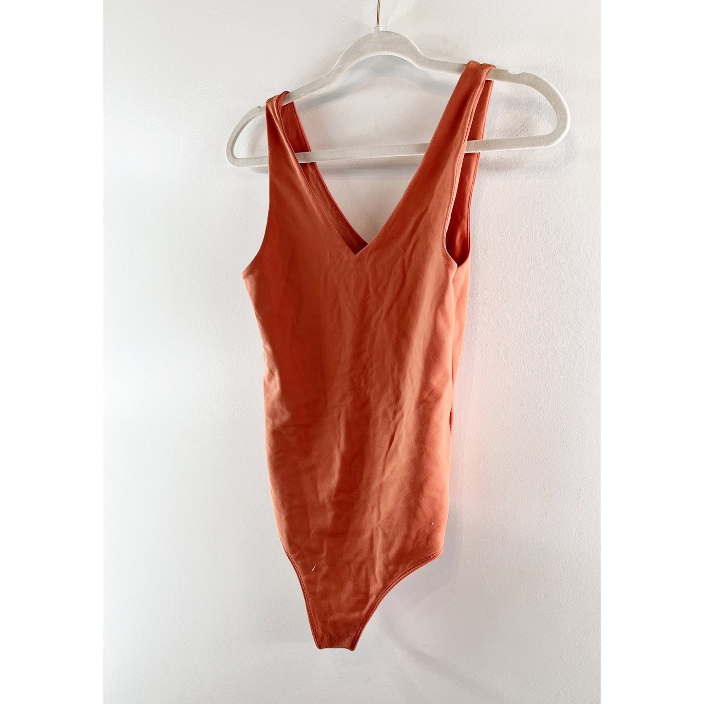 Abercrombie Soft AF Seamless V Neck Thong Bodysuit Tank Top Terracotta Small