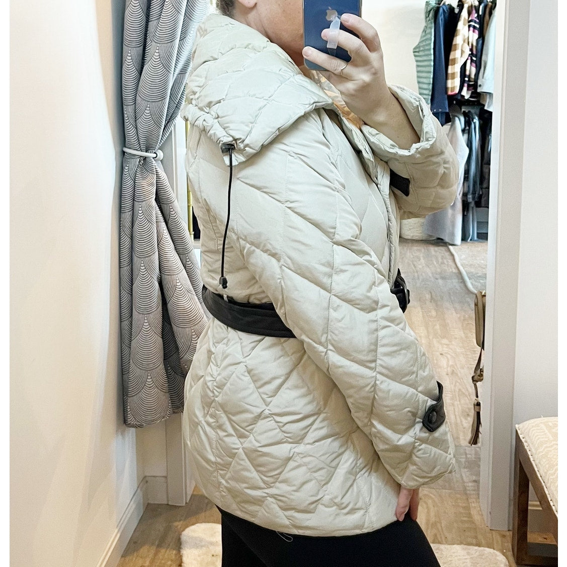 Max Mara Quilted Down Oversized Collar Belted Puffer Coat Jacket Cream 6