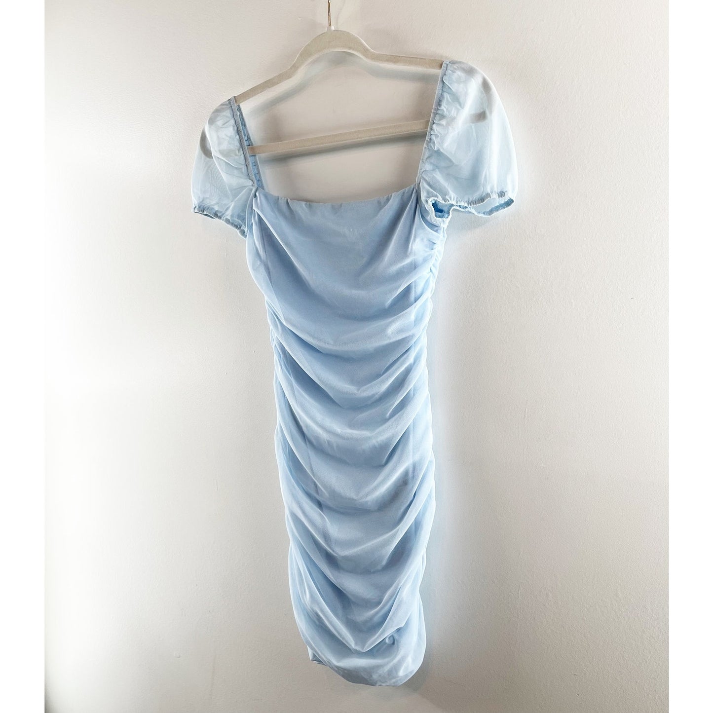 Princess Polly Charvi Sheer Puff Sleeves Ruched Bodycon Mini Dress Blue 0