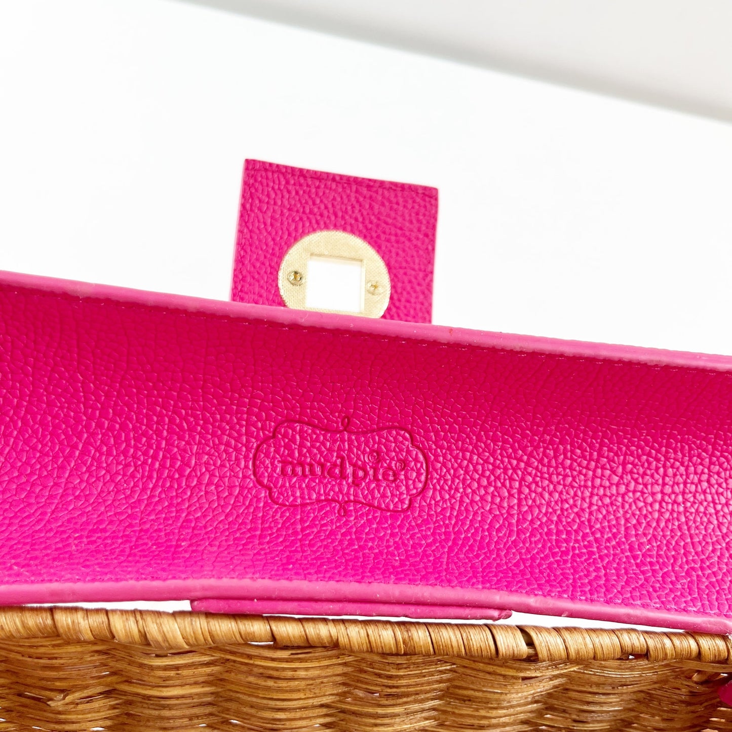 Mud Pie Wicker Rattan Straw Clutch Wallet Pink Brown