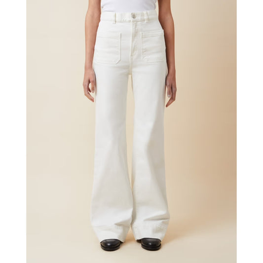 Tuckernuck Jeanerica High Rise Patch Pocket Flare Jeans Natural White 24