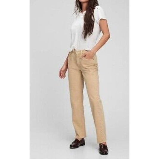 GAP '90s Loose Mid Rise Relaxed Straight Leg Jeans Sand Khaki Tan 28 / 6