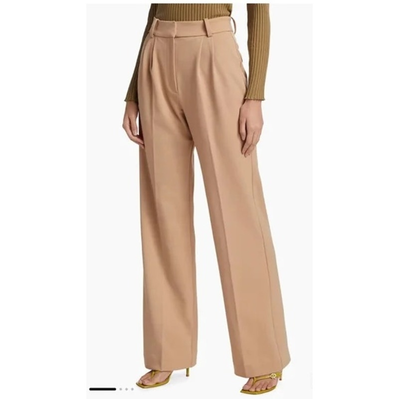 Favorite Daughter High Rise Pleated Wide Leg Trouser Pants Tan Beige 10