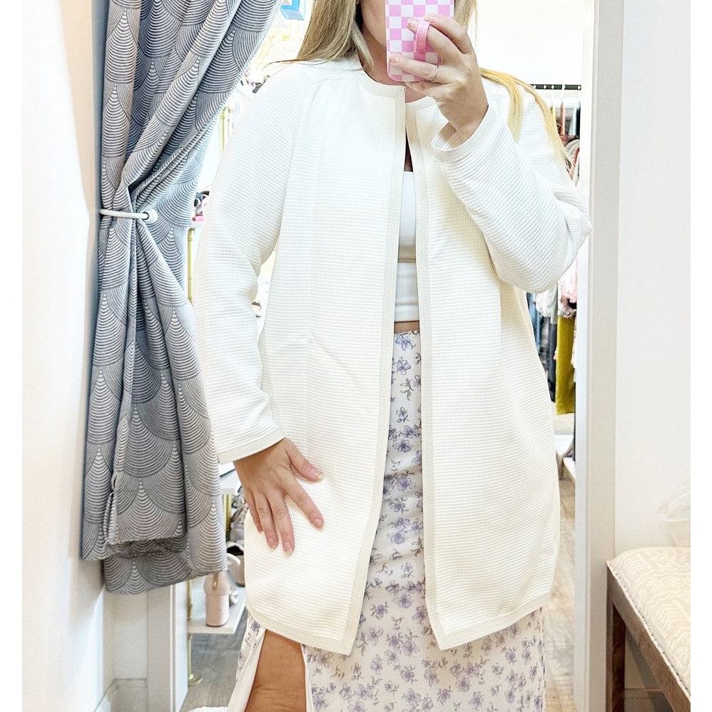 Lafayette 148 New York Long Sleeve Open Waffle Knit Jacket Blazer White Small