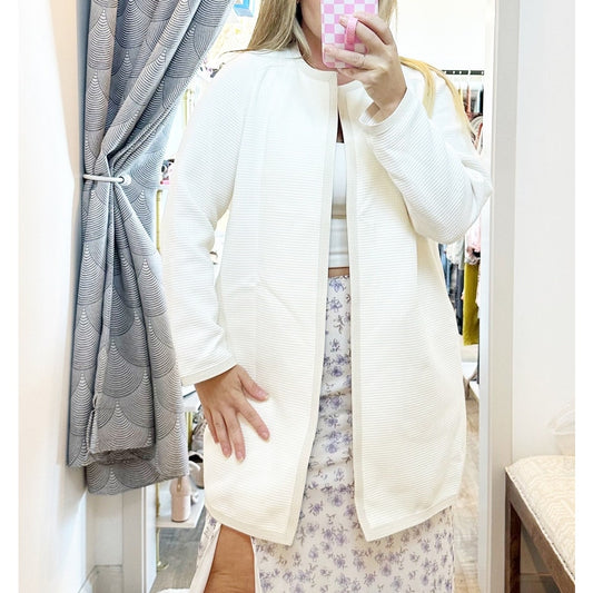 Lafayette 148 New York Long Sleeve Open Waffle Knit Jacket Blazer White Small