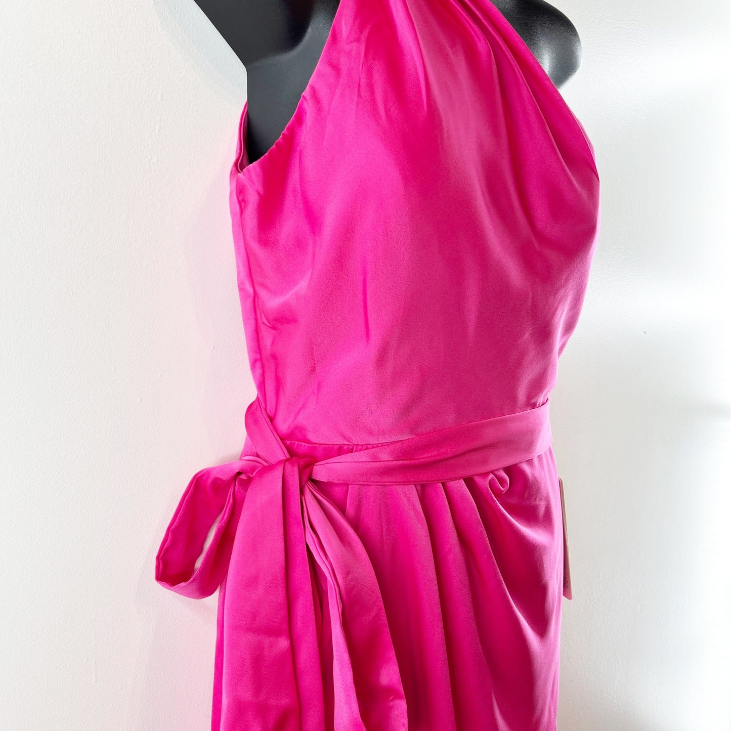 Stacees Asymmetrical Choker Belted One Shoulder Maxi Dress Gown Pink 6