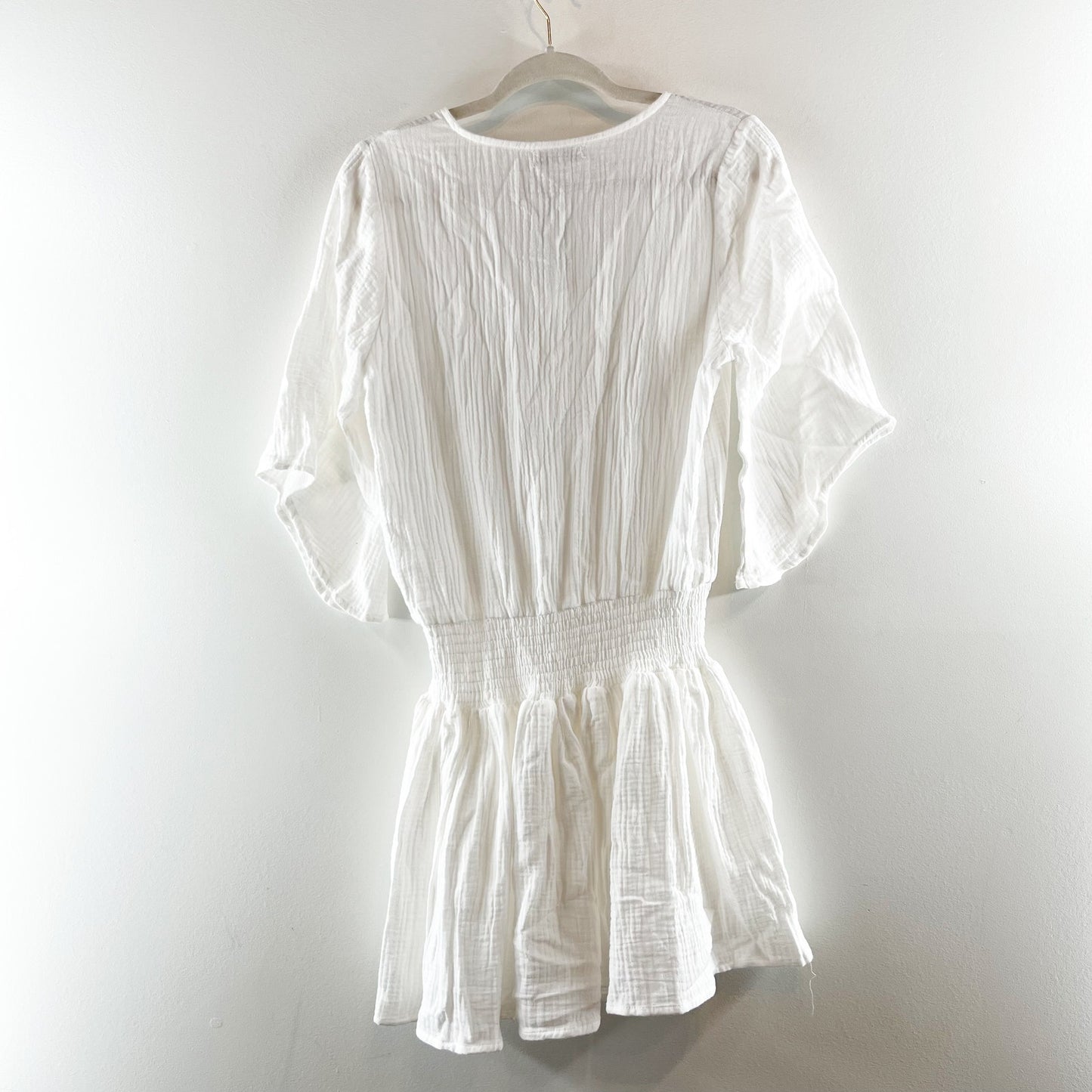 Miou Muse 3/4 Sleeve Surplice V-Neck Cover-Up Mini Dress Gauze White Small