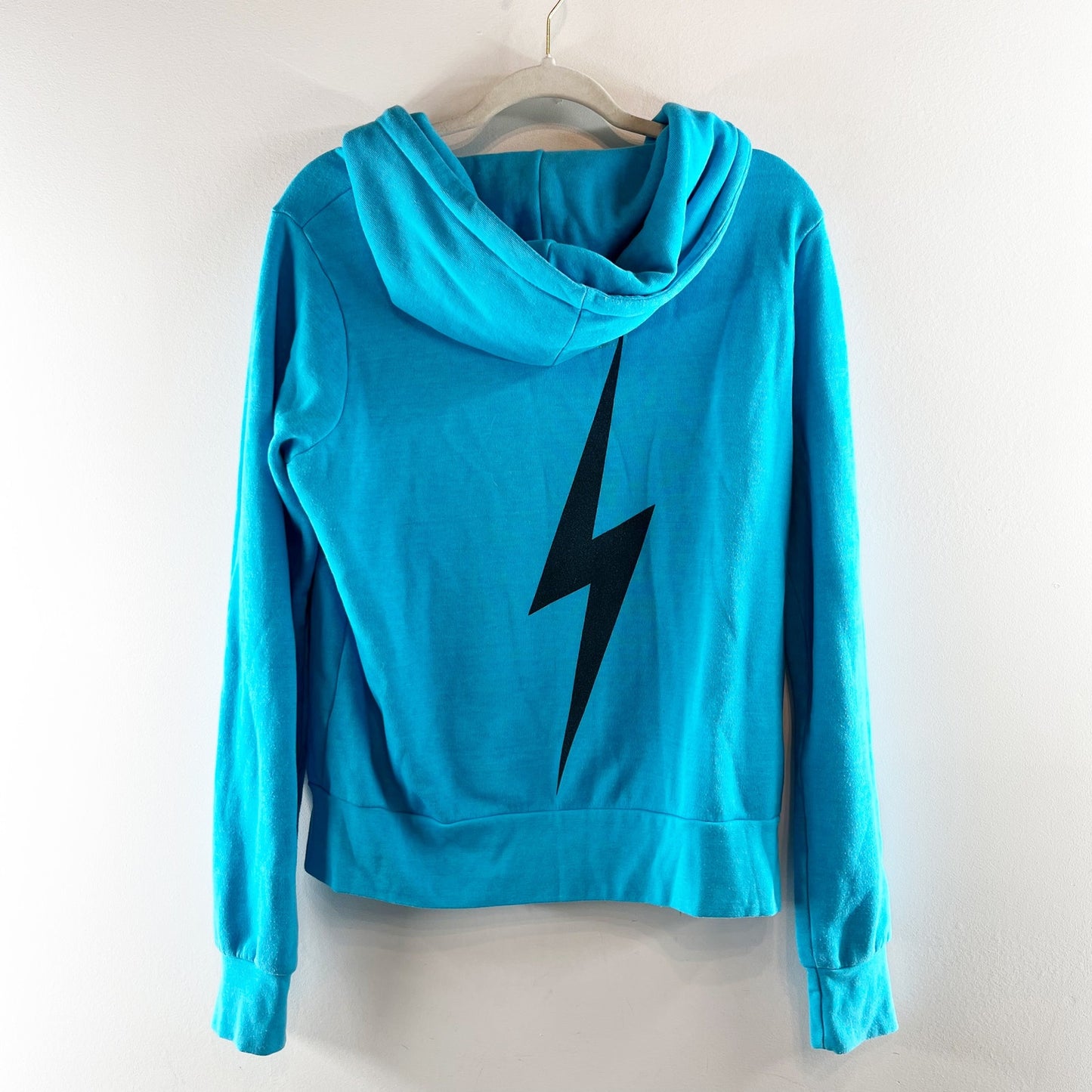 Aviator Nation Full Zip Lightning Bolt Hoodie Neon Blue Small