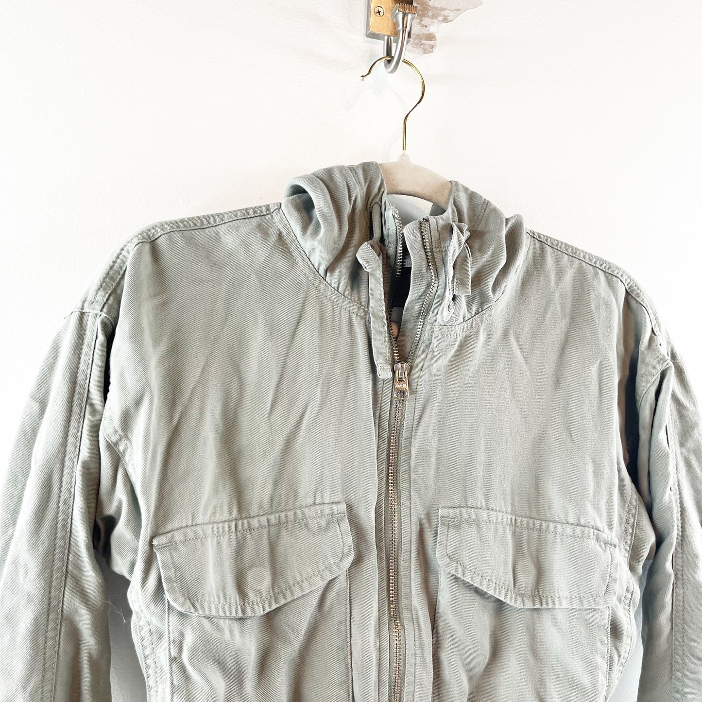 Abercrombie Utility Hooded Cropped Full Zip Jacket Green XXS