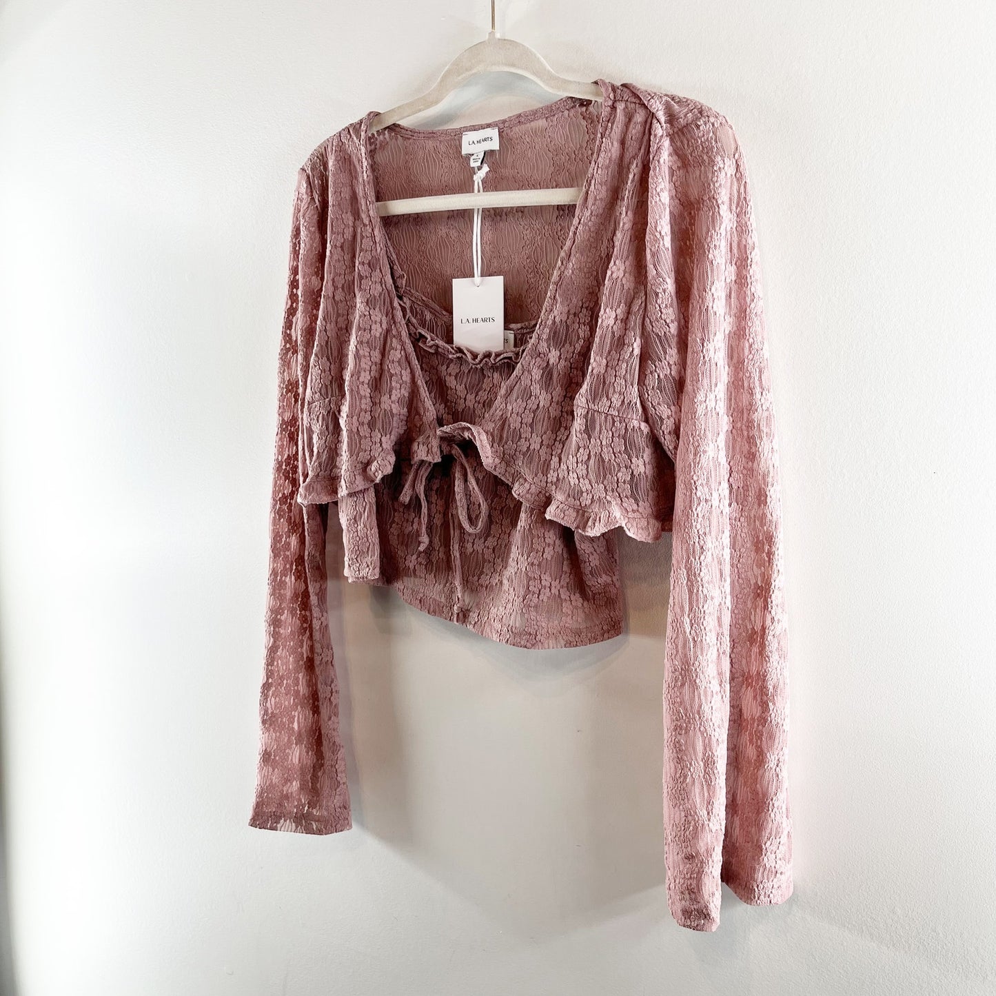 LA Hearts PacSun Tie Front Cami and Cardigan Two Piece Set Rose Pink Large