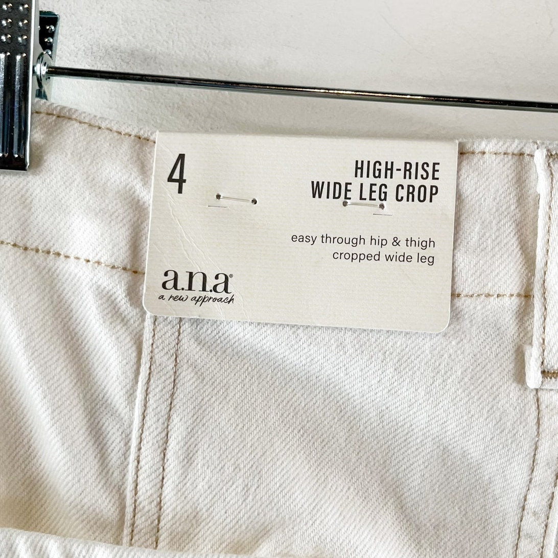 A.N.A High Rise Wide Leg Cropped Soft Barrel Pants White Ecru 4