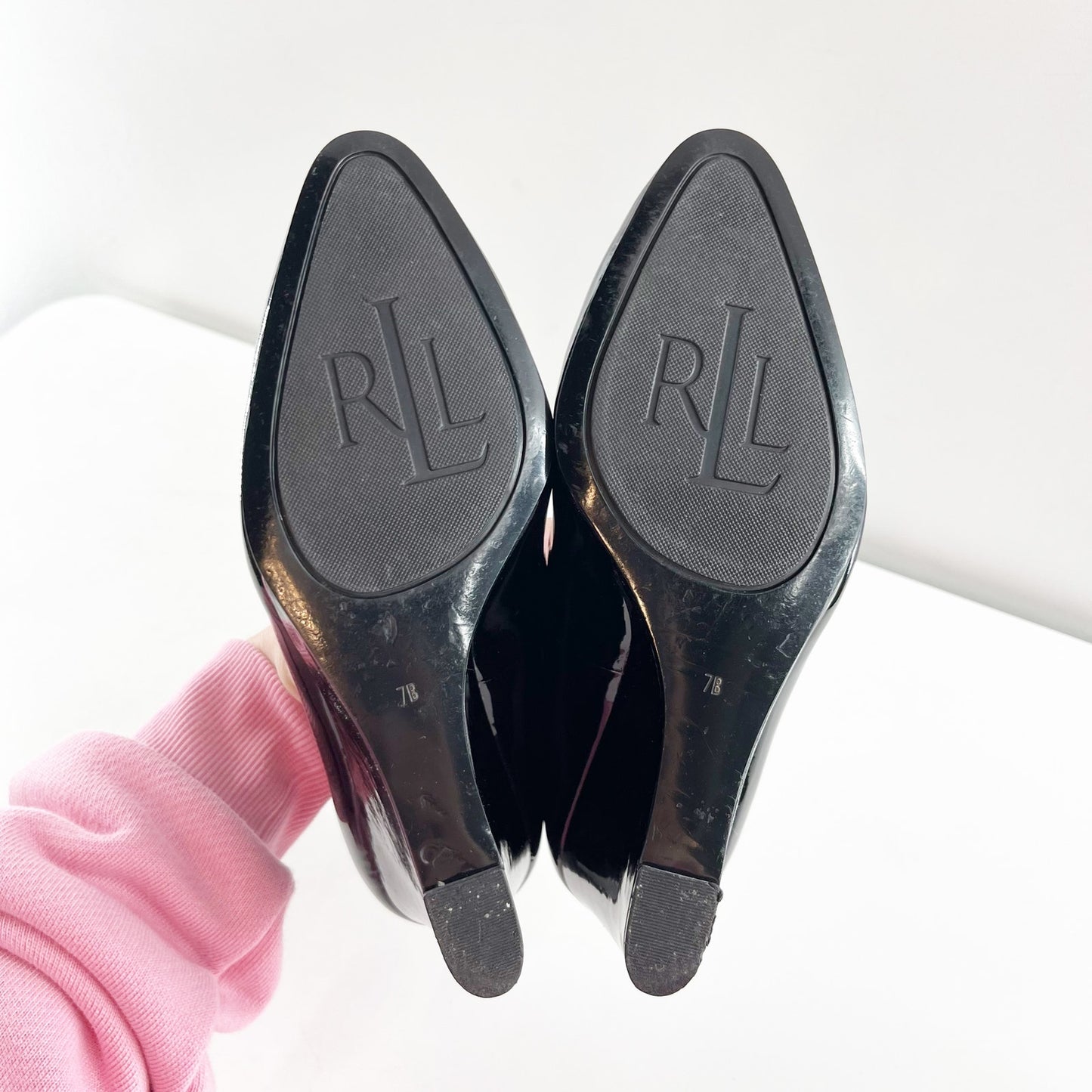 Ralph Lauren Jabine Patent Leather Wedge Pumps Heels Black 7