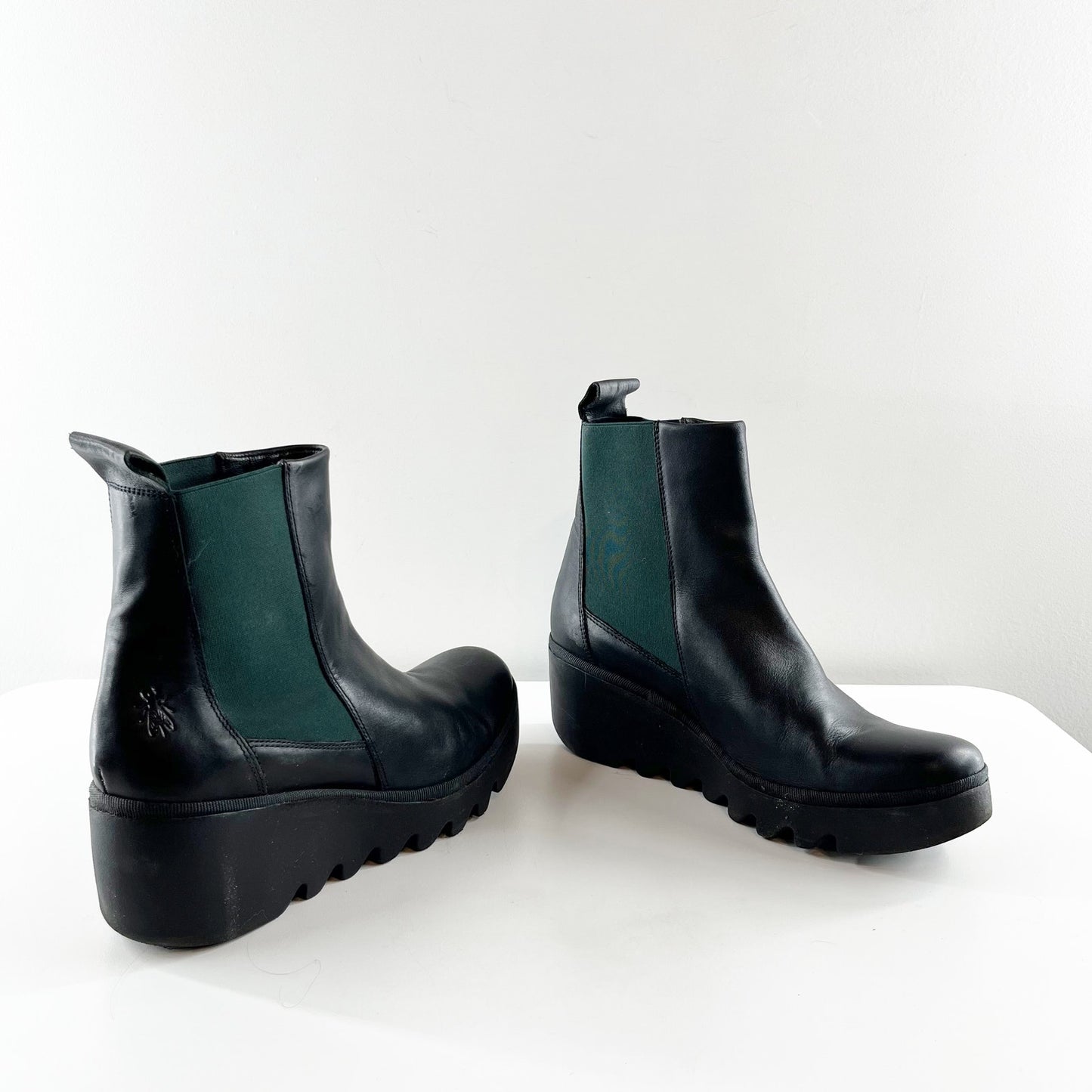 Fly London Leather Arkansas Wedge Pull On Boots Booties Black 10