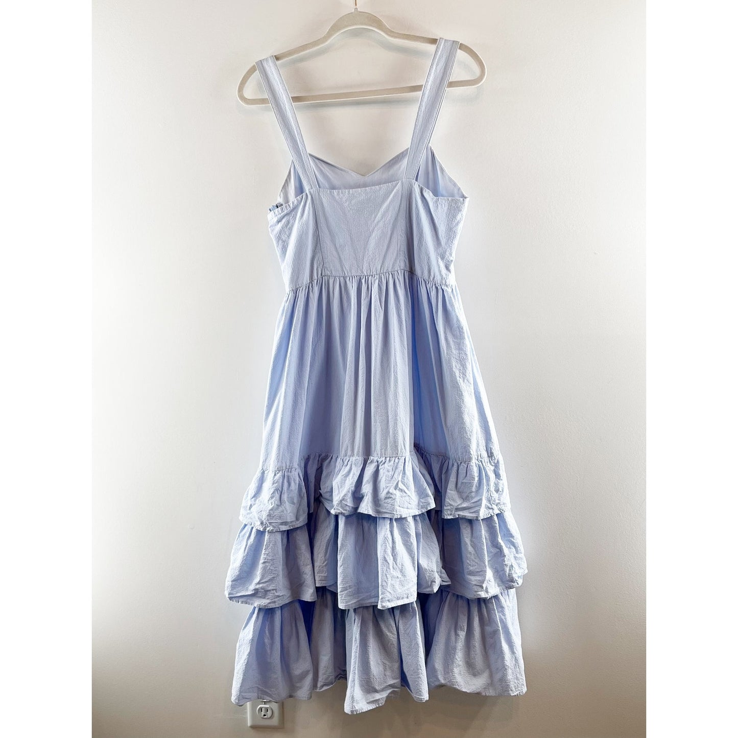 H&M Cotton Poplin Tiered Ruffle Midi Dress Powder Light Blue 10