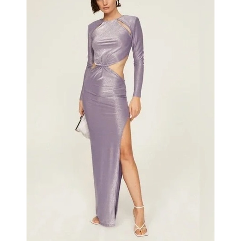 Bronx & Banco Amara Long Sleeve Cutout Maxi Dress Gown Lilac Purple XXL