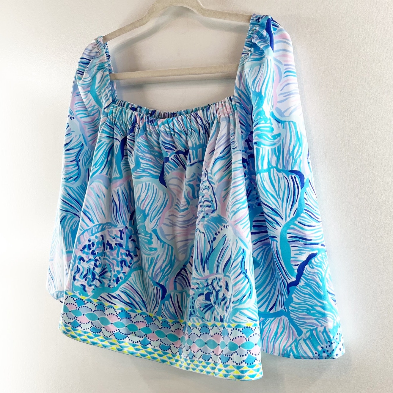 Lilly Pulitzer Lizzie Blouse Top Bermuda Blue Fishful Thinking Blue Lilac Small